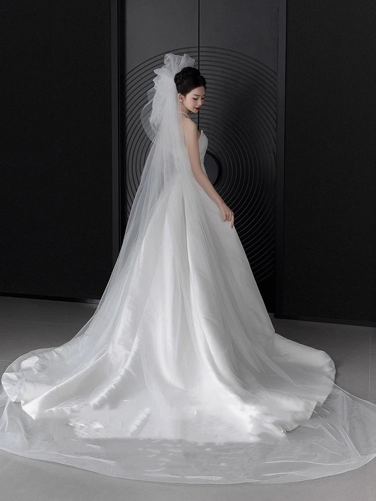 Fishtail Master Wedding Dress Small Retro Engagement Wedding Veil Tube Top French Light Morning Gowns Female Bride Satin