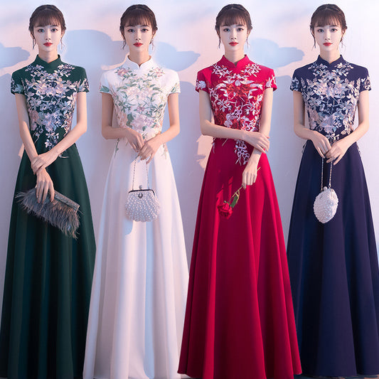 Chinese Style Chorus Competition Dress Women's New Elegant Annual Meeting Host Stand Collar Costume Long Elegant Clothing