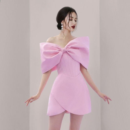 French Sweet Bow Tube Top Dress Early Spring New Niche Chic Unique Fishbone Waist-Tight Dress