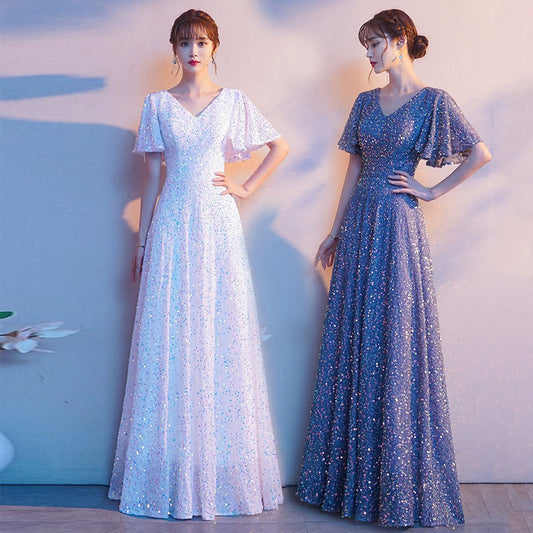 Choir Performance Costume 2024 New Red Song Performance Competition Party Building Costume Host Slimming Evening Dress for Women