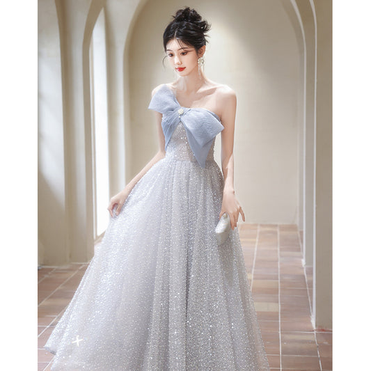 French Evening Dress for Women 2024 New High-End Light Luxury Minority High-End Fairy Banquet Host Adult Dress