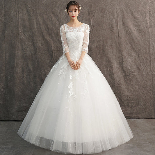 Wedding Dress Women's Small Dress Bride Simple and Thin Floor-Length Mori Style Light Super Fairy H2933
