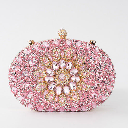 Wedding Rhinestone Bag Oval Dress Garment Bag Banquet Small Clutch Bag Shoulder Clutch Women's European and American Clutch Bag Diamond Evening Bag H8293