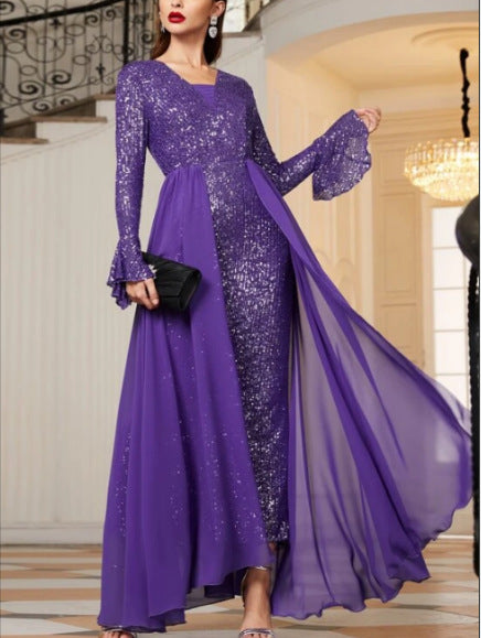 Dress Muslimah Long Sleeve Lace Purple Slim-Fit Bingbing Dresses H2830
