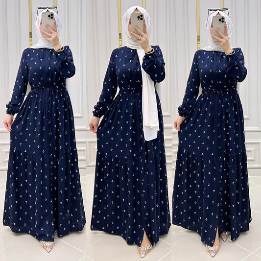 Foreign Trade Women's Clothing Amazon EBay Middle East Muslim Arab Long Dress Puff Sleeve Lace-up Large Swing Dress