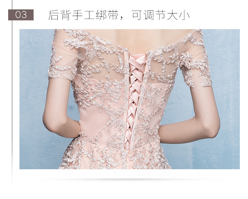 2024 New Banquet Evening Dress Bridesmaid Host off-Shoulder Elegant Short Dress Long Mid-Length Dress