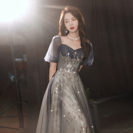 Evening Dress Banquet 2024 New Elegant Socialite Host Vocal Music Performance Art Exam Starry Skirt Fairy Princess on the Run