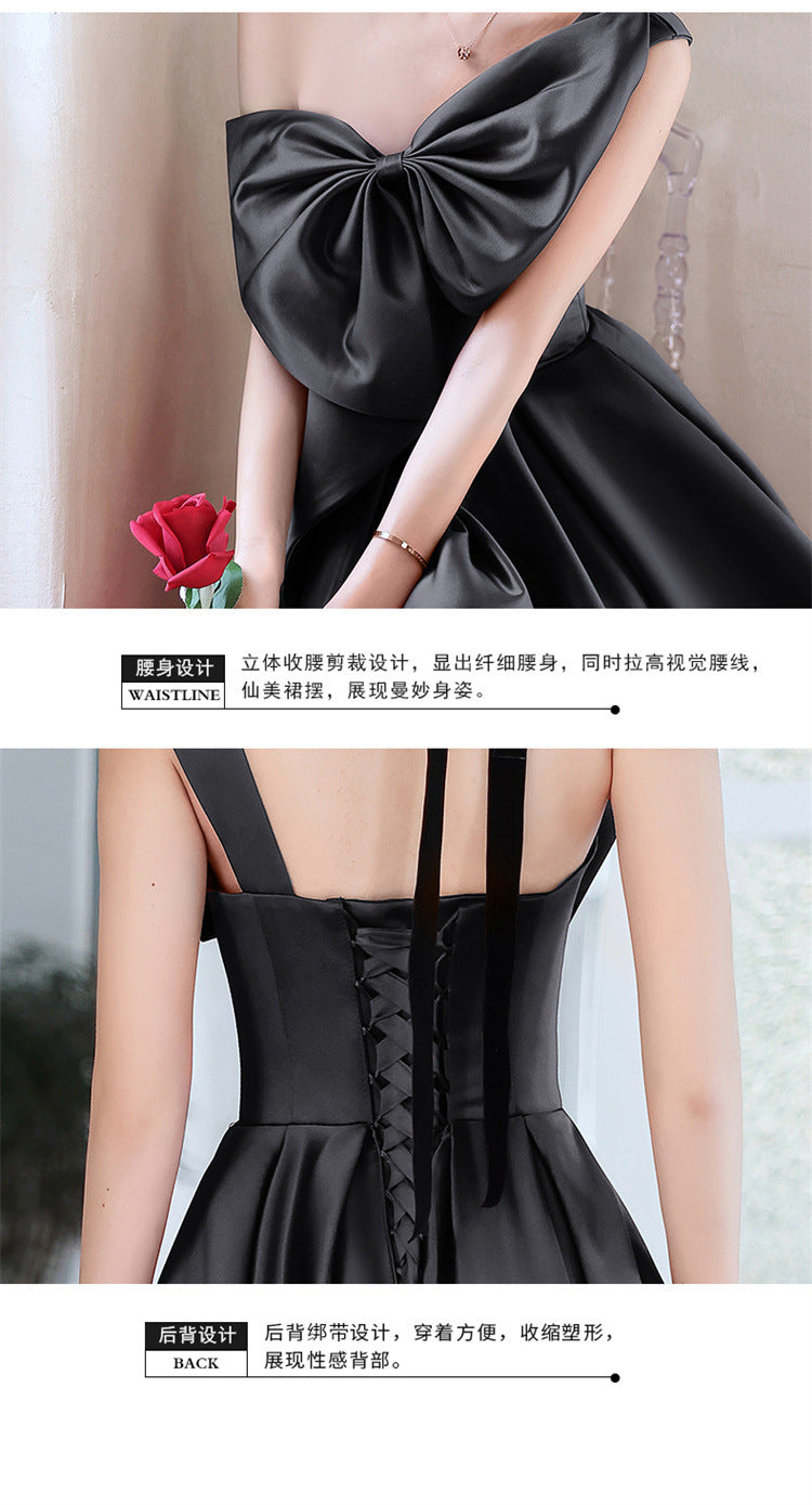 European and American Black Evening Dress 2024 New Spring and Summer Satin Elegant Company Annual Party Banquet Dress Dress