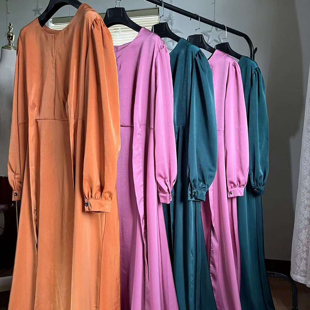 In Stock Xy011 Middle East Saudi Foreign Trade Cross-Border Muslim Hui Pure Color Robe and Ankle Dress Abaya