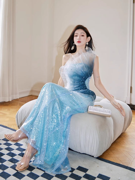 Dollytang Duo's Store Deep Sea Mermaid Three-Dimensional Mesh Sequins Dress Birthday Dress Adult Ceremony Dress