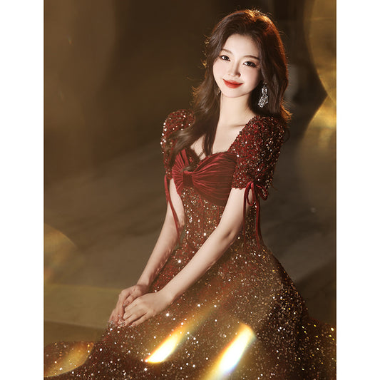Toast Dress Bride High Sense 2024 New Arrival Princess Escape Engagement Dress Light Luxury Slimming Red Wedding Dress Women