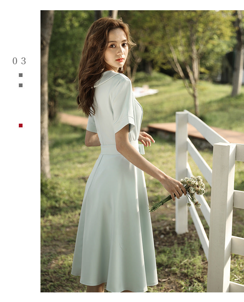 French Style Dress Daily Style 2023 New Banquet Temperament Simple and Generous Dating Women's Clothing Green Dress