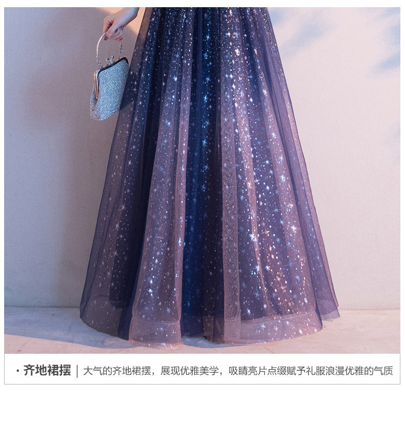 Evening Dress for Women 2024 New Starry Sky Elegant Fairy Banquet Dress Choir Host Performance Costume Wholesale