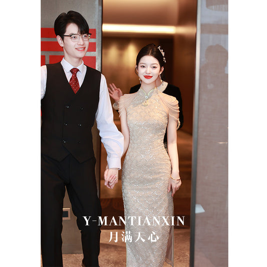 TOAST Clothing 2024 New Bride Winter Chinese Cheongsam Wedding Family Visiting Shoes High Sense Morning Gowns Female Engagement Young