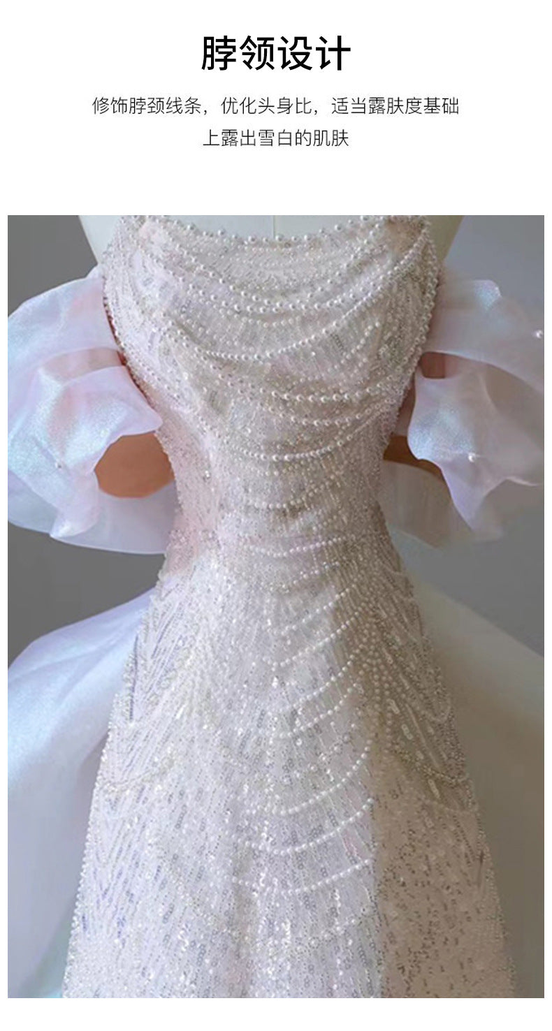 Evening Dress for Women 2024 High-Grade off-Shoulder Bridal Travel Photography Go out Light Yarn Light Luxury Minority Fishtail Engagement Formal Dress