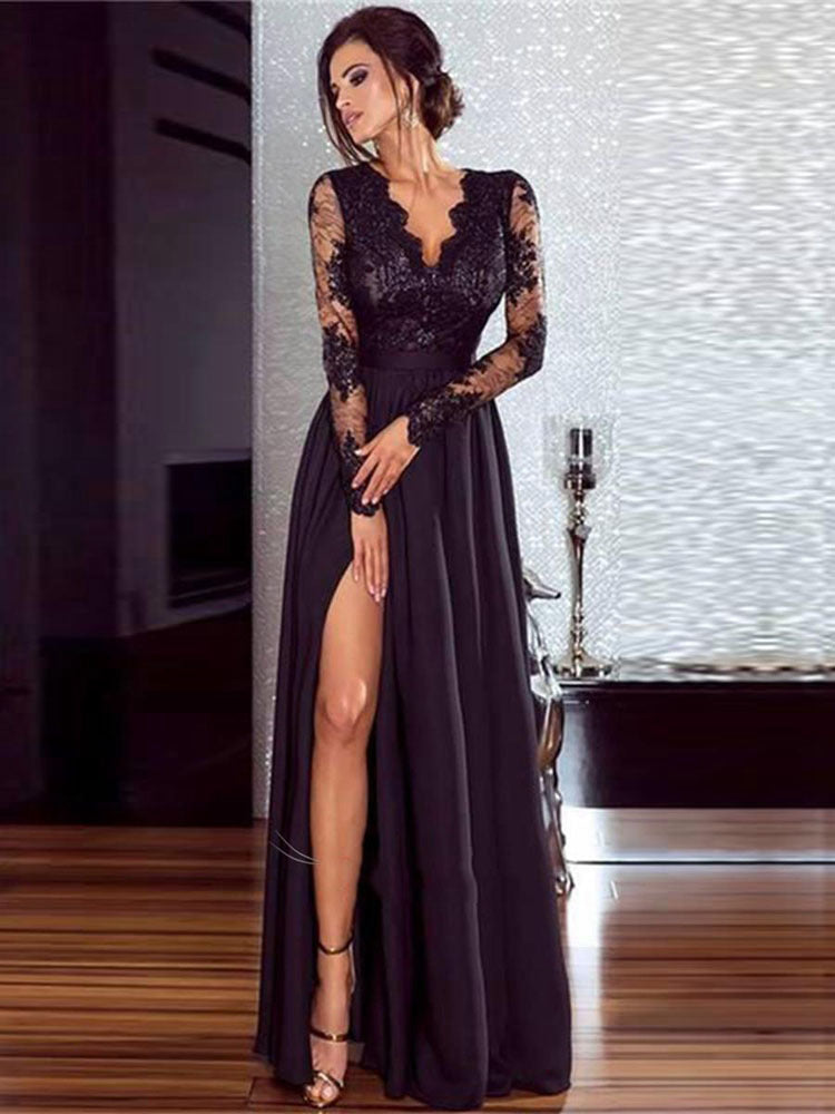 Cross-Border New Arrival Wish Popular Long Dress European and American Style Sexy Lace Evening Dress Foreign Trade Spring and Summer Dress