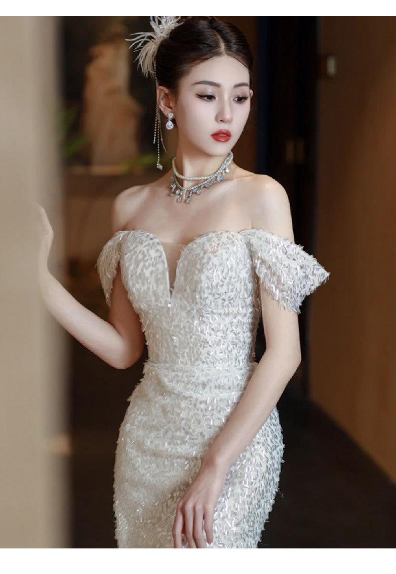 French Style Fishtail Light Wedding Dress 2024 New Bridal Small Cross-Border off-Shoulder plus Size Simple Outerwear Dress for Women