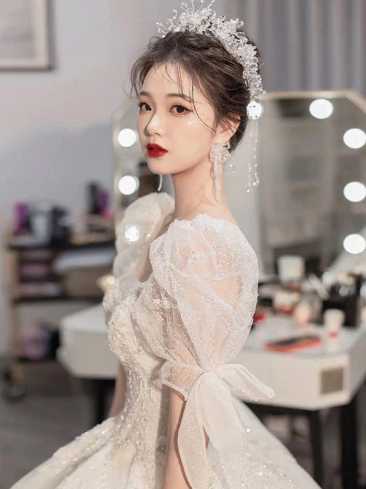 Main Wedding Dress 2024 New French-Style Bride Summer Small Dress Elegant Socialite High-Grade Pregnant Women Slimming Tail