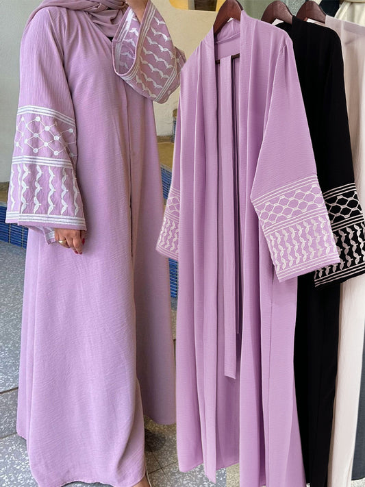 Cross-Border Machine Embroidery Middle East Muslim Clothing Fashion Elegant Pocket Cardigan Lace-up Dress Robe
