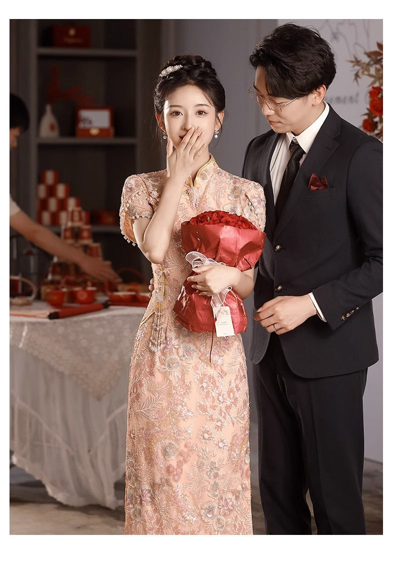 Pink Cheongsam Toast Dress 2024 New Bridal High-Grade Engagement Wedding Dress Female Winter High-End Affordable Luxury Niche
