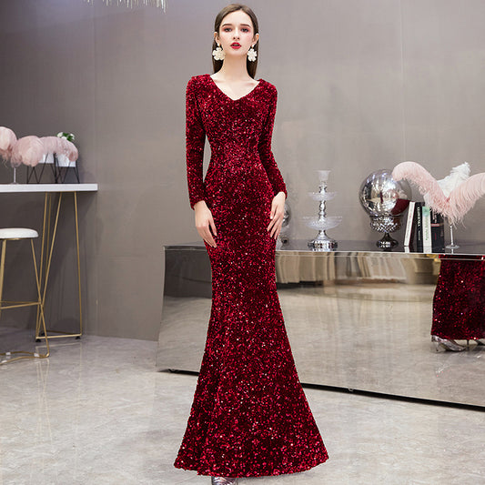 Evening Dress for Women Banquet Temperament High-End Elegant Queen Advanced Texture Toast Dress Red Slimming Fishtail Dress