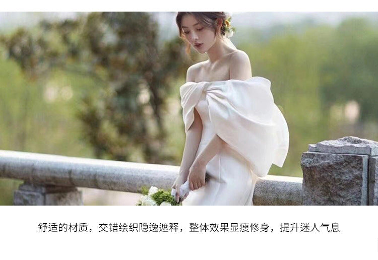 Fishtail License Light Wedding Dress 2024 New Bridal French Style High-Grade Women's Satin Welcome Dress Wedding Veil Engagement