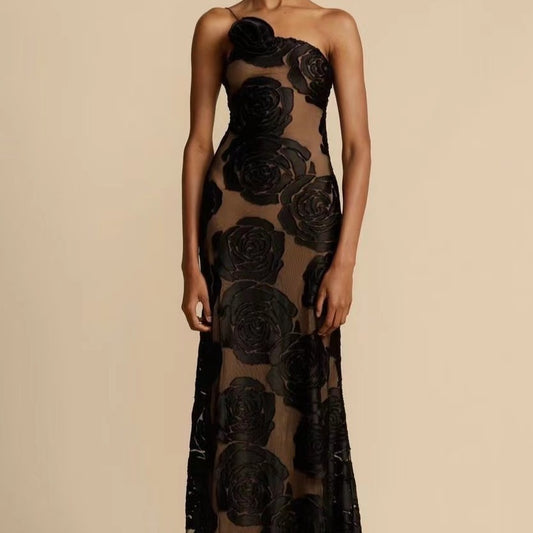 European and American Women's Clothing New Sexy Dress Black See-through Suspender Dress Sexy Backless Dress Long Dress Evening Dress