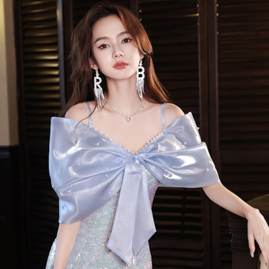 Evening Dress Women's Banquet Light Luxury Minority French Style High Sense Annual Meeting Host Blue Dinner Party Dress