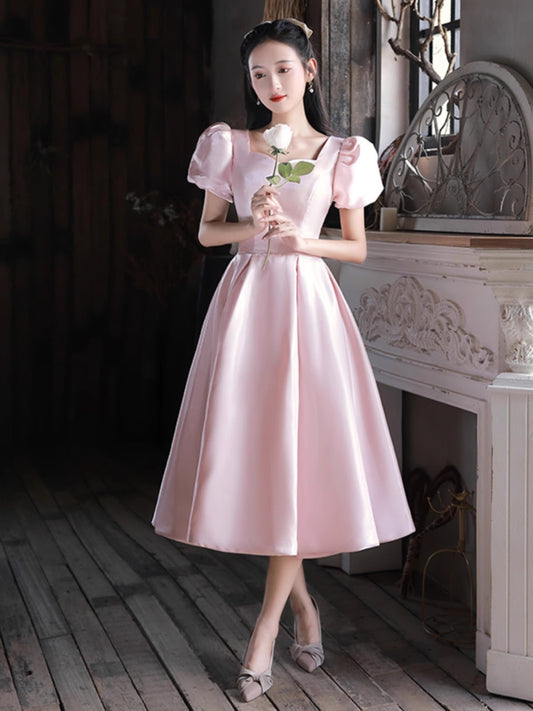 Pink Evening Dress Women's Light Luxury Minority Small Engagement Dress Graceful Satin Mid-Length Dress European and American Style
