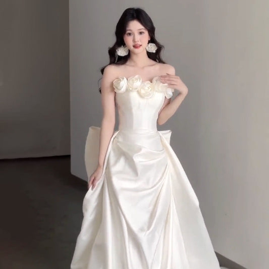 French Style Advanced Texture Tube Top Satin Fishtail Light Wedding Dress Bride 2024 New Arrival Little Man Go out Main Welcome Dress