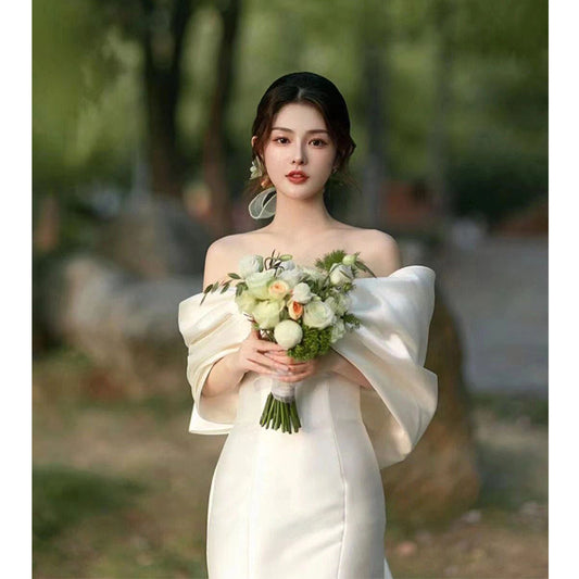 Fishtail License Light Wedding Dress 2024 New Bridal French Style High-Grade Women's Satin Welcome Dress Wedding Veil Engagement