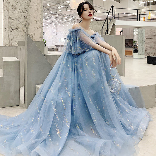 Blue Dinner Suit Women's 2024 New Banquet Temperament Fairy Student Fantasy Mori Birthday Banquet Evening Dress