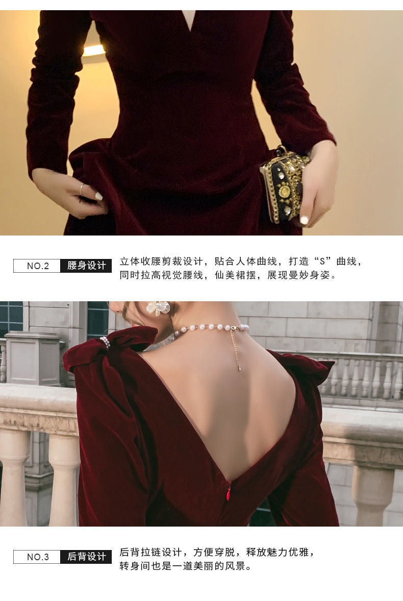 Red Toast Dress 2024 New Bride Marriage Engagement Back Door Daily Style Long Banquet Evening Dress Dress Women
