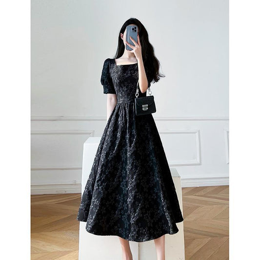 Evening dresses party Dinner dress Black French Retro Hepburn Wind Black Tuxedo Dress H8293