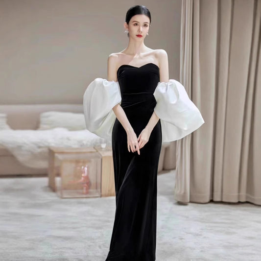 Evening Dress Black Light Luxury Minority High-End High-Grade Party Adult Ceremony Daily Wearable Host Performance Costume