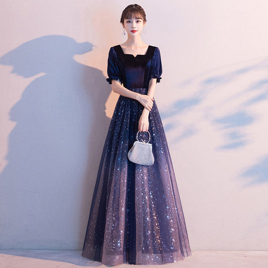 Evening Dress for Women 2024 New Starry Sky Elegant Fairy Banquet Dress Choir Host Performance Costume Wholesale