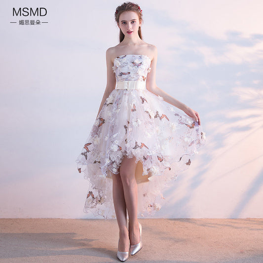 Evening Dress 2024 New Autumn Tube Top Front Short Back Long Niche Dress Bridesmaid Dress Dress Women