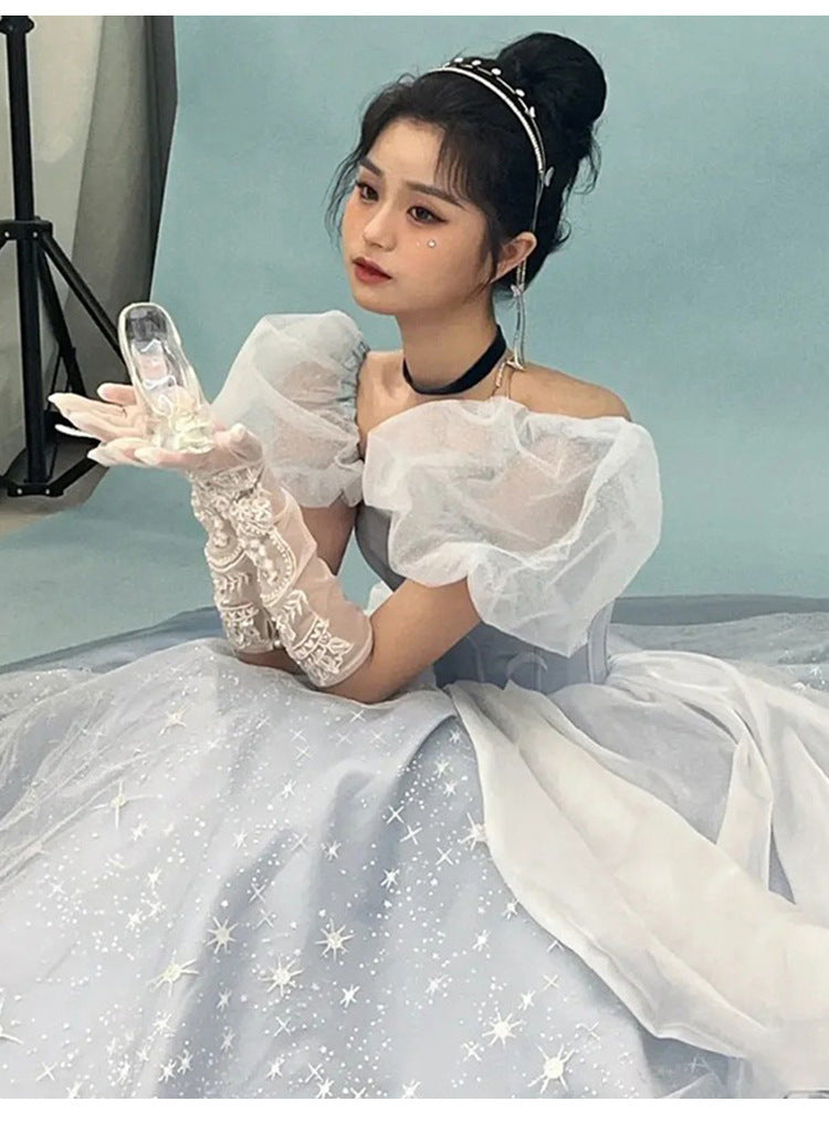 Evening Dress Women's, Blue Fairy High Sense Niche Princess Adult Ceremony Light Luxury Temperament Ladies Banquet Dress