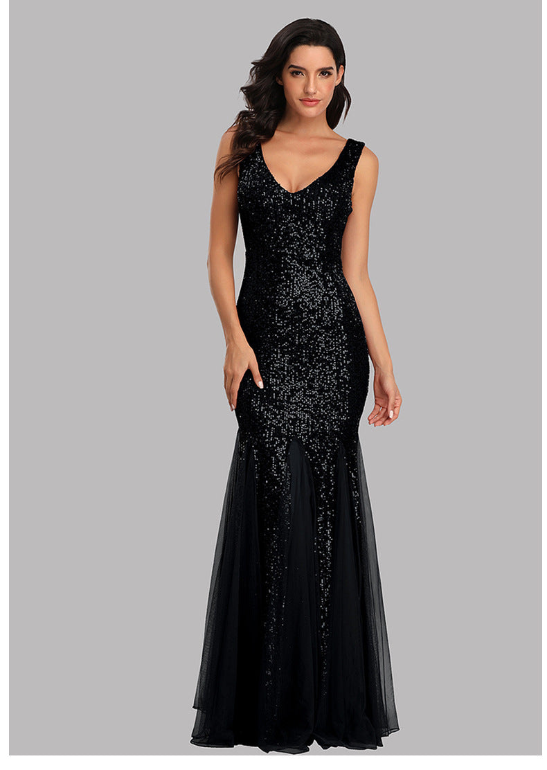 Amazon New Evening Dress plus Size V-neck Mermaid Sequined Sexy Gown Formal Prom Party Maxi Dress for Women