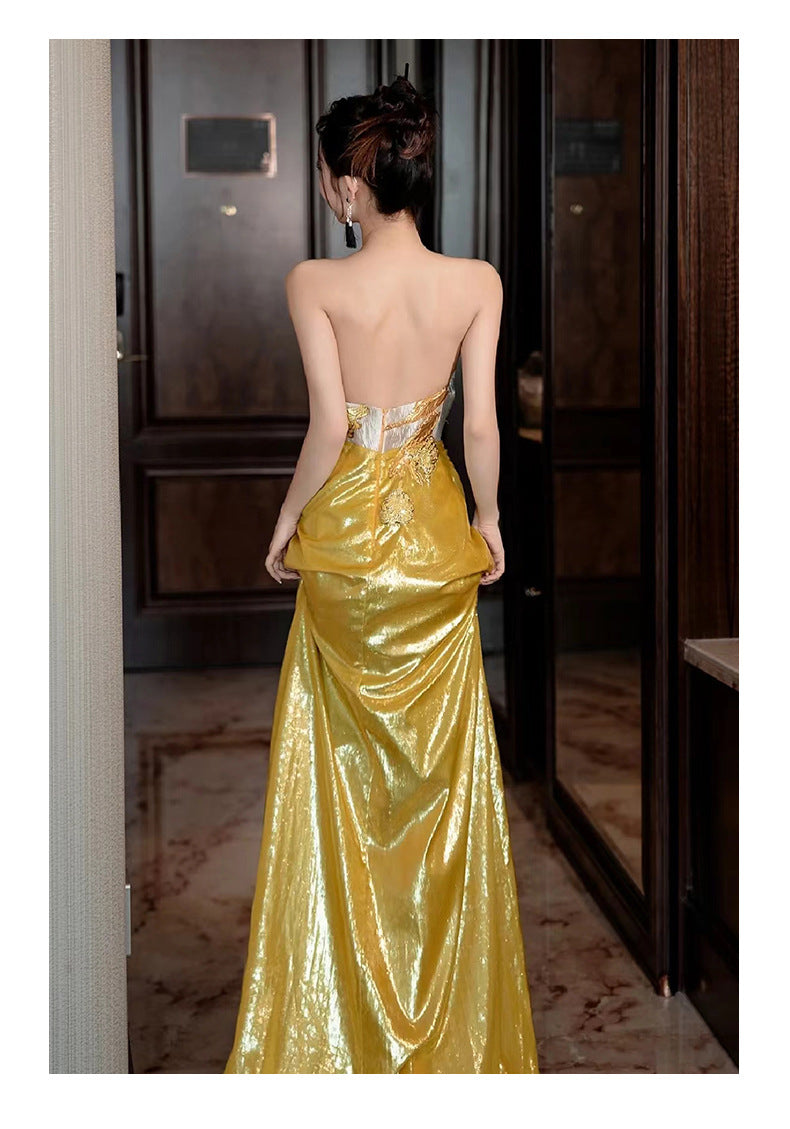 French Style Evening Dress for Women 2024 New Light Luxury Minority High-End Adult Ceremony Tube Top Engagement Dress Banquet Trailing