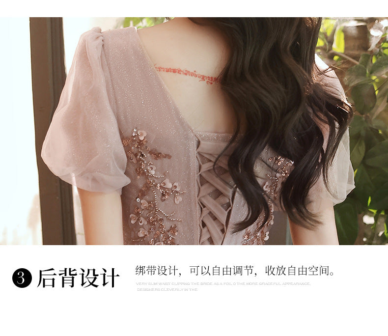 Petite Evening Dress Dress Female Banquet Temperament Pink Dress Socialite Birthday Host Daily Style One Piece Dropshipping