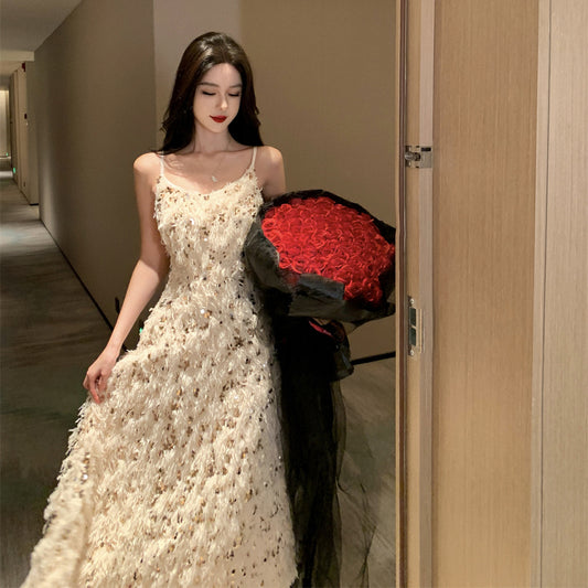Heavy Industry Feather Embroidered Sequins Dress Skirt Birthday Dress Private Clothes Sling Dress Women's Super Figure Dress
