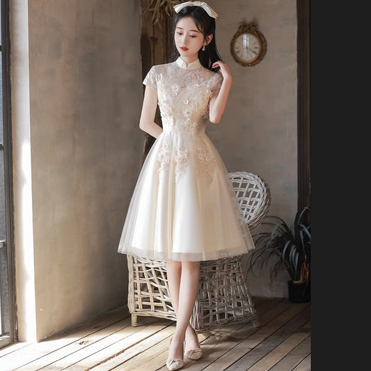 Improved Version Daily Cheongsam Dress 2024 New Short Chinese Style Engagement Dress Chinese Style Bridesmaid Dress