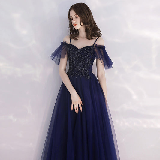 Evening Dress Women's Simple and Elegant Autumn Elegant Long Banquet Sling Host's Dress Dress Toast Dress