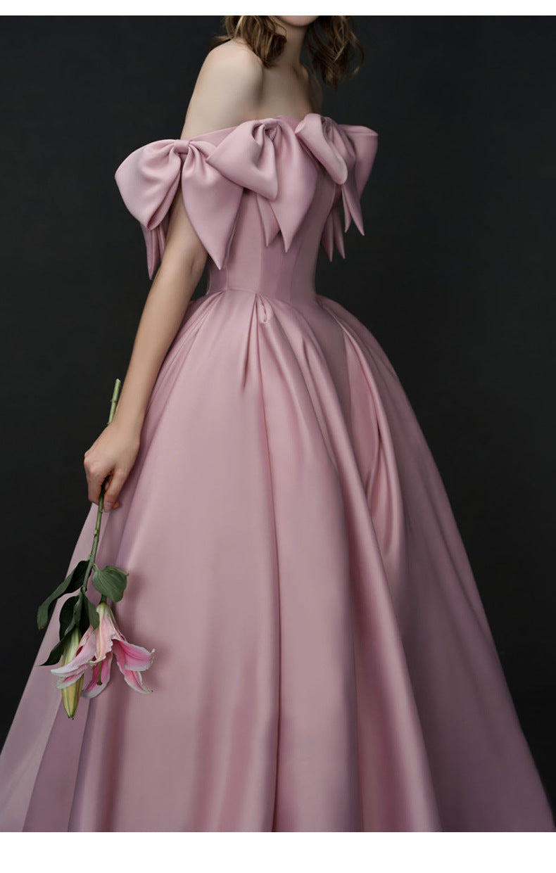 Pink Satin Annual Party Dress Women's 2024 New Banquet Host High-End Engagement Dress Toast Dress Bride