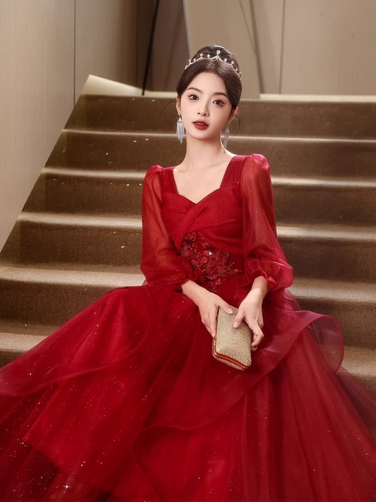 Dinner dress evening dresses Red French Entry Lux Engagement Women Wedding Clothes High-Grade Summer Ball gown H2839