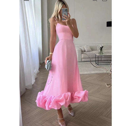 Fashion Suspenders Large Swing Three-Dimensional Flower A- line Skirt European and American Women's Clothing Cross-Border Hot Selling New Elegant Slim Fit Dress