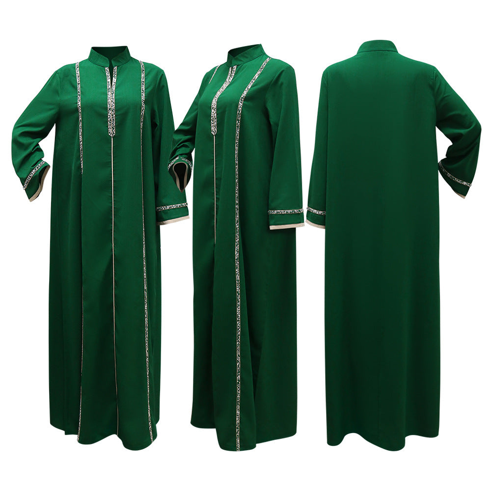 Xqy500062 Independent Station Jalabiya Foreign Trade Diamond Ribbon Loose Swing Dress Musilm Robe Female