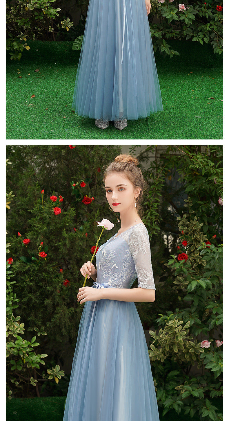 Gray Blue Evening Dress Bridesmaid Dress 2024 Long Bridesmaid Ladybro Dress Birthday Banquet Host Dress