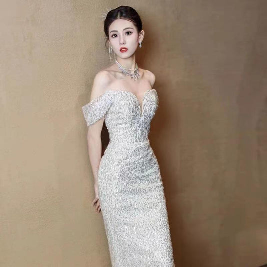 French Style Fishtail Light Wedding Dress 2024 New Bridal Small Cross-Border off-Shoulder plus Size Simple Outerwear Dress for Women